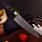 4 pc Black Kitchen Damascus Steel Set Knives - Authentic Handmade Personalized BBQ Cooking Indoor/Outdoor Chef Knife Gift Free Leather Roll