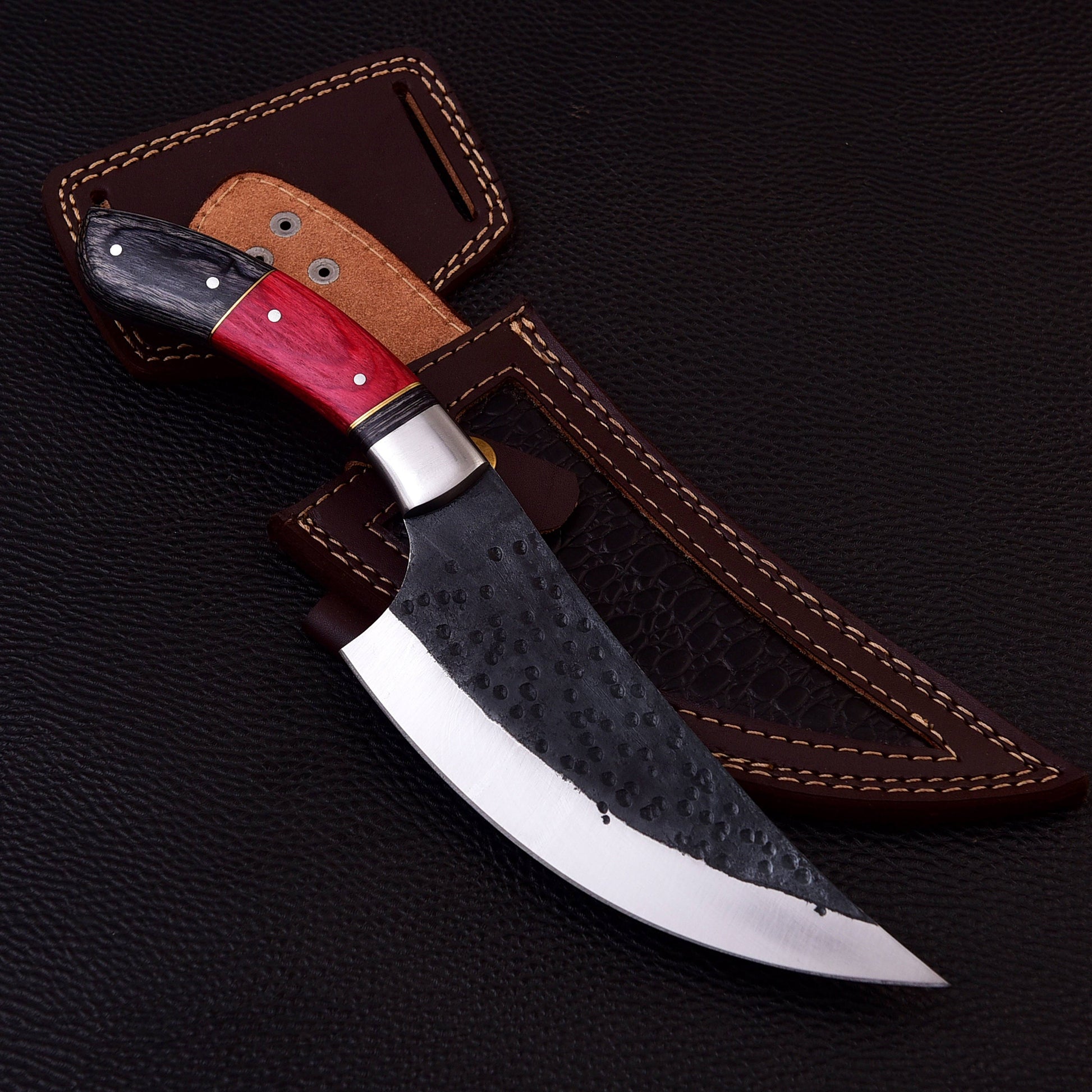 High Carbon Steel Blade Skinner Knife - 10.5" Custom Skinning Knife Full Tang Hunting Engraved Knives Gift for Him Leather Sheath Included