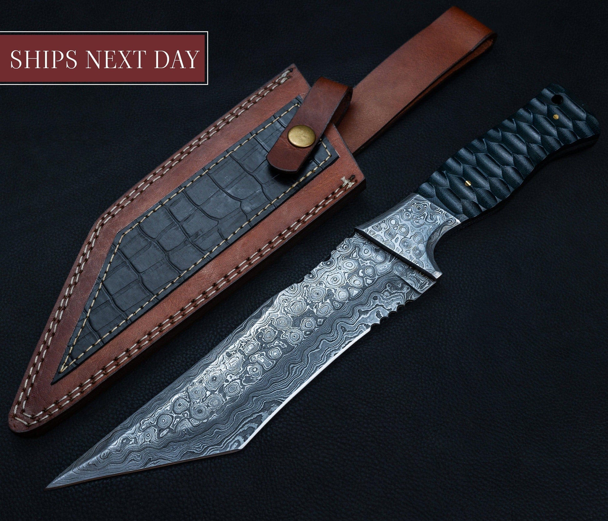 Personalized Damascus Steel Knife , 9 Handmade Fixed Blade Knife