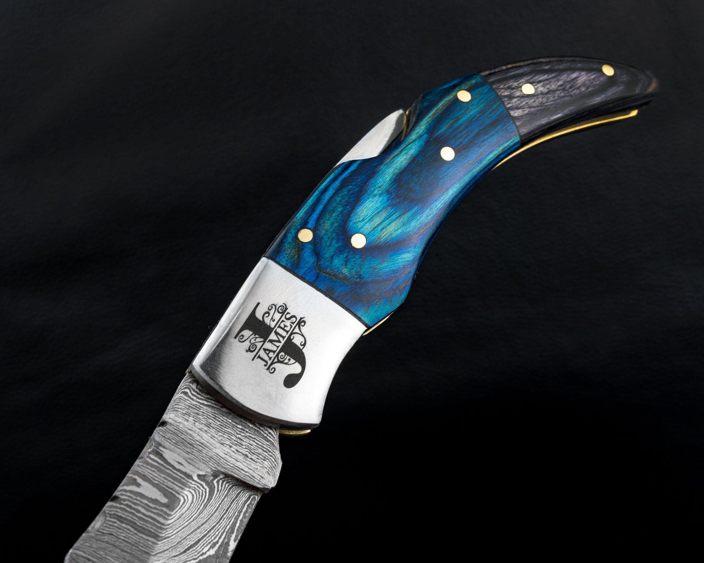 Damascus Pocket Folding Knife, Pocket Knife For Men - 7" Groomsmen gifts, Damascus Steel Personalized Customized Knife Blue Pakka Handle Etsy 