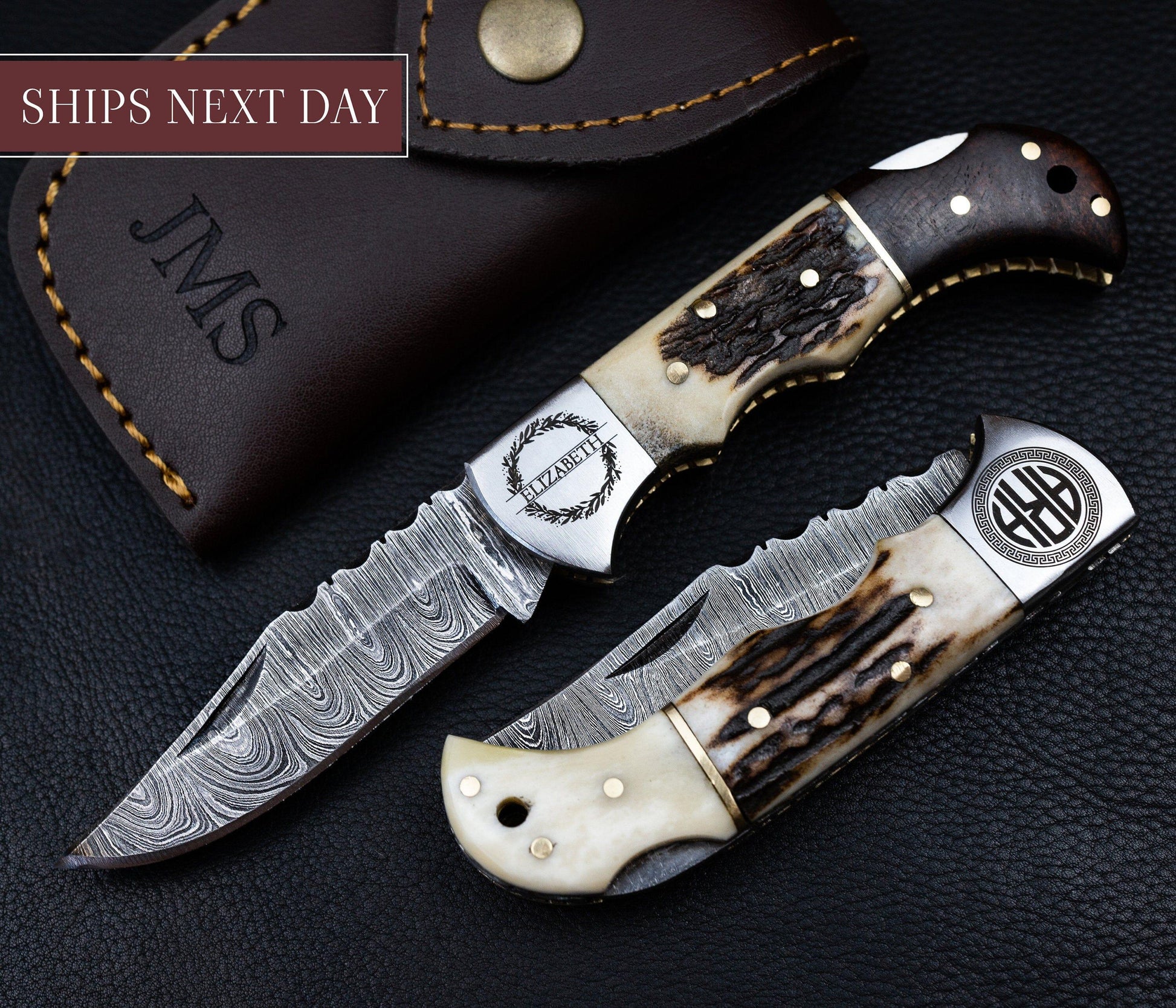 Handmade Damascus Pocket Knife Rose Wood Handle Birthday Gift Folding Knife  Groomsmen Gift Anniversary Wedding Personalized Gift for Men 