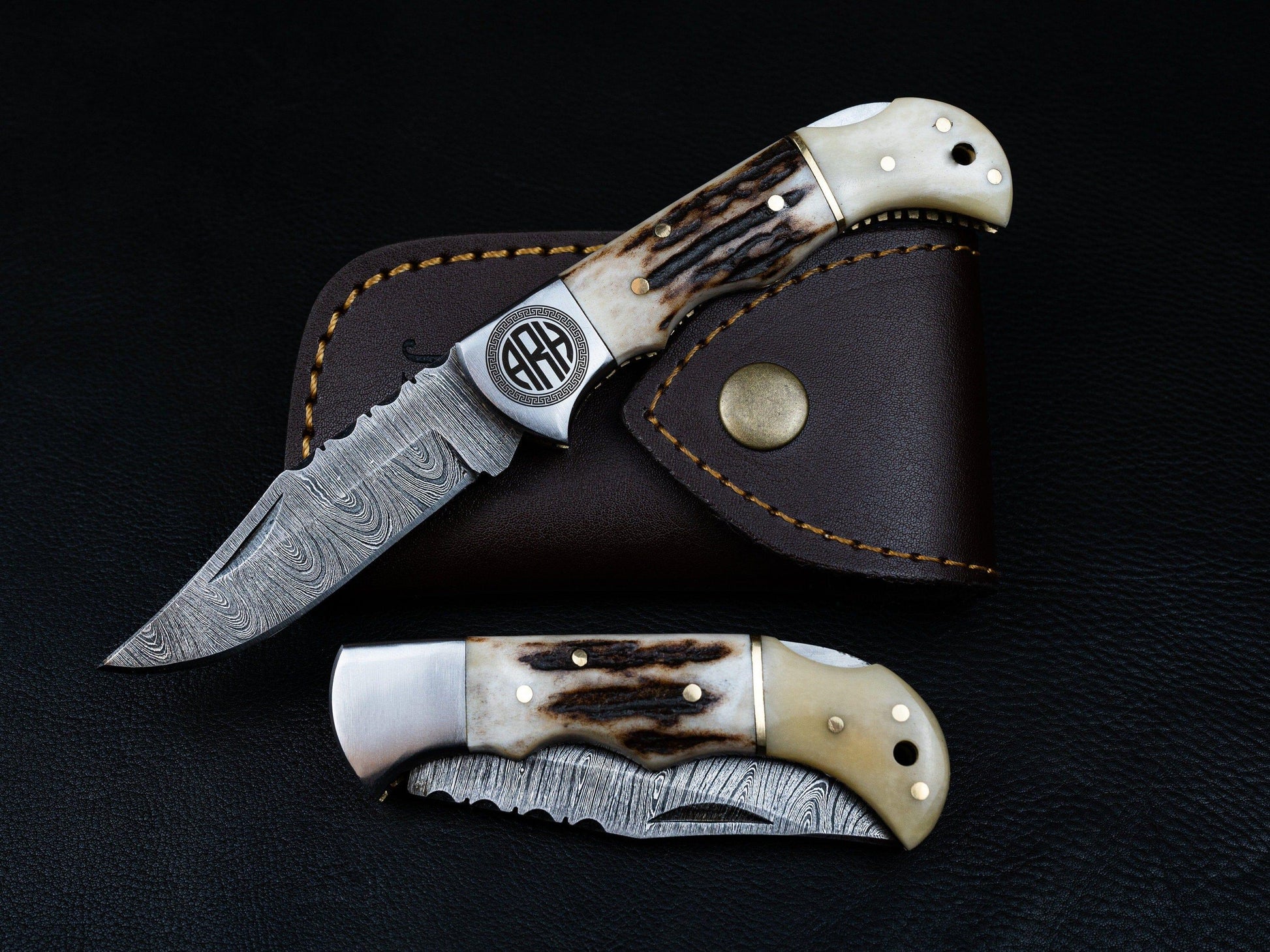 Damascus Pocket Knife, 6.5'' Damascus Folding Knife, Stag Horn and Camel Bone Handle Groomsmen Knife, Groomsmen Gifts, Gift for Husband 2021 Etsy 