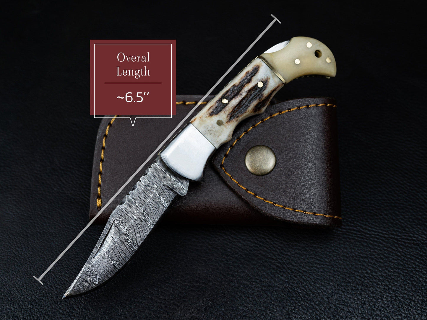 Damascus Pocket Knife, 6.5'' Damascus Folding Knife, Stag Horn and Camel Bone Handle Groomsmen Knife, Groomsmen Gifts, Gift for Husband 2021 Etsy 