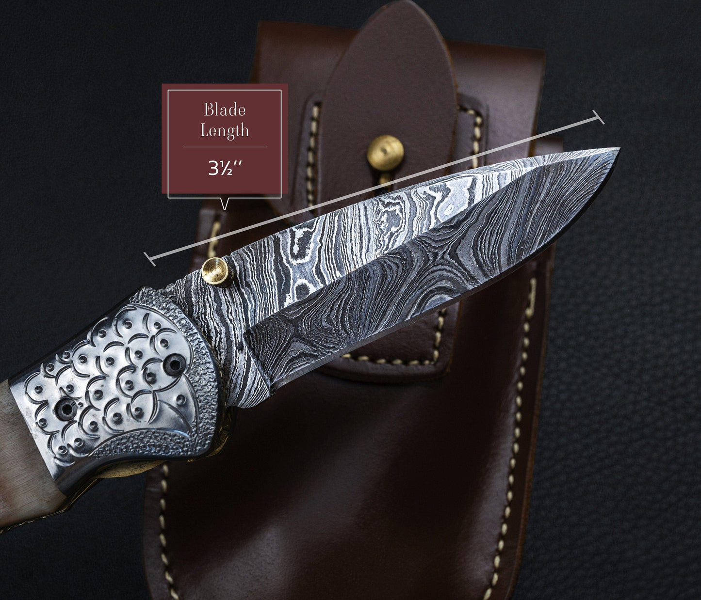 Hand Forged Ram Horn Handle Eagle Damascus Folding Knife, Damascus Pocket Knife, Damascus Steel Hunting knife, Hand Forged Damascus Knife Etsy 