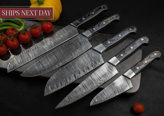 Handmade Damascus Chef Knife Set of 5 BBQ Knife Kitchen Knife Gift Damascus Knife Set Gift Camping Knife Gift for Him Groomsmen gift EDC Etsy 