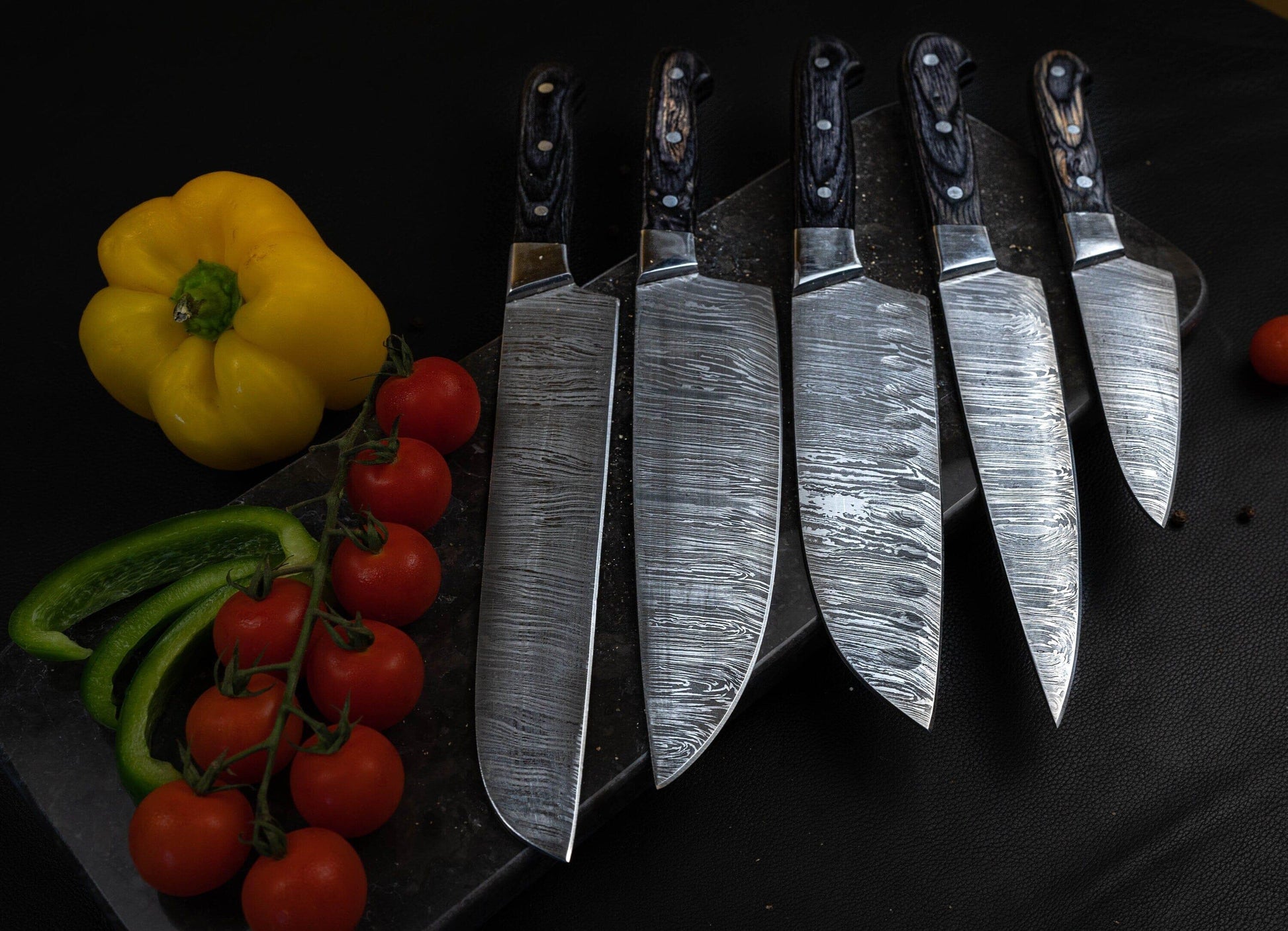 5 Pcs Custom Handmade Damascus Chef Set Knives, Kitchen Knife Set, BBQ  JW-5014